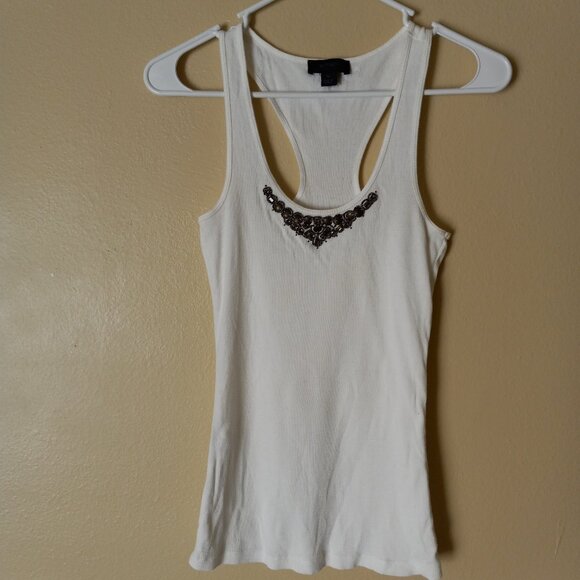 EXPRESS White Tank with Raised Metallic Accents on Front and Back - Picture 1 of 4